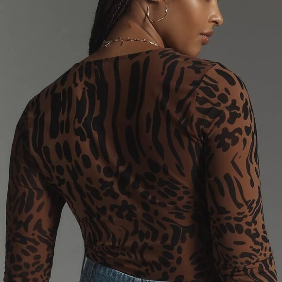 Good American | Mesh Bodysuit in Warped Leopard004 - Picture 12 of 13